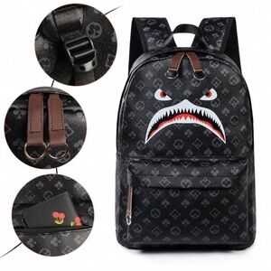 Stylish Black Backpack with Brown Accents